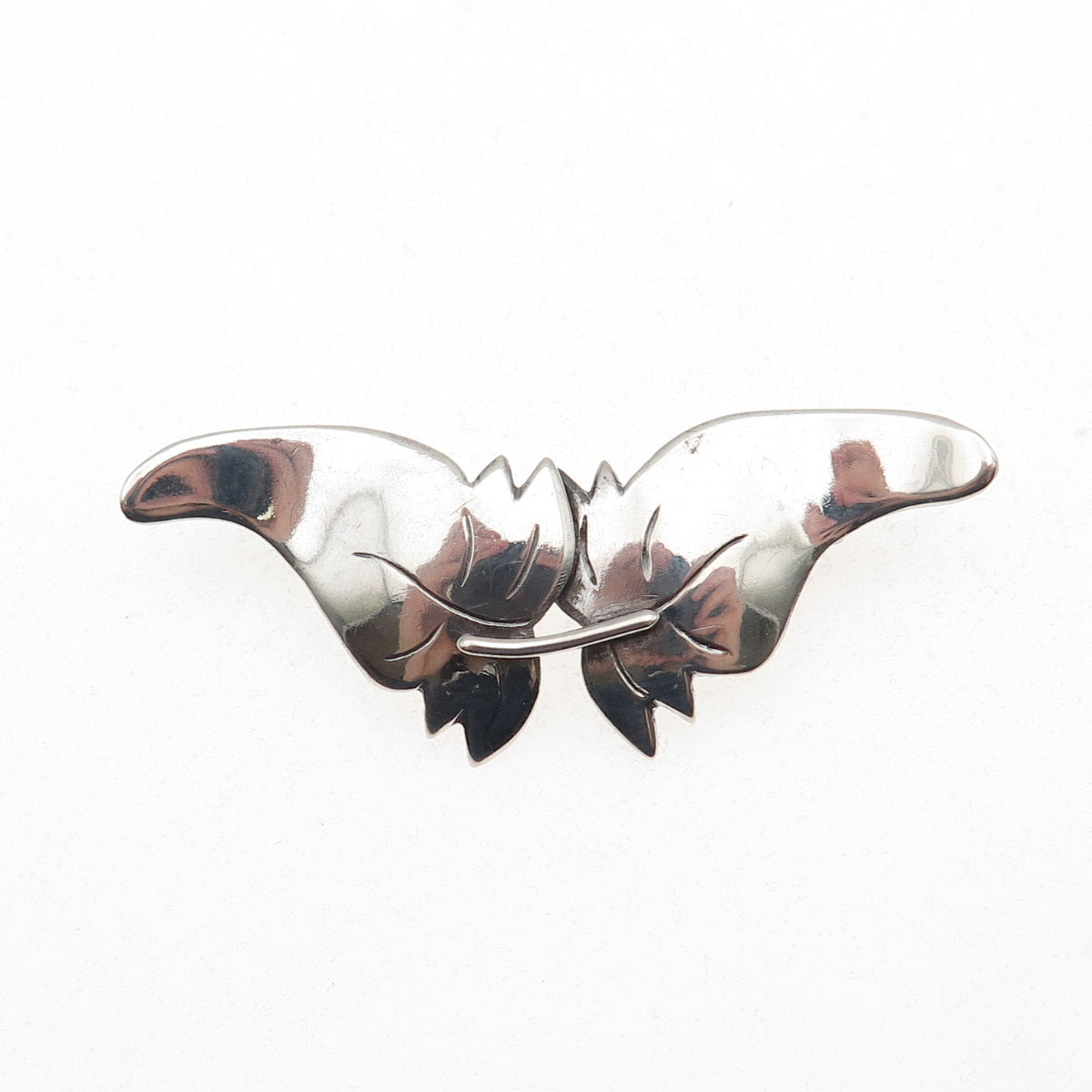 925 Sterling Silver Vintage Modernist Floral Leaf Butterfly Pin Brooch