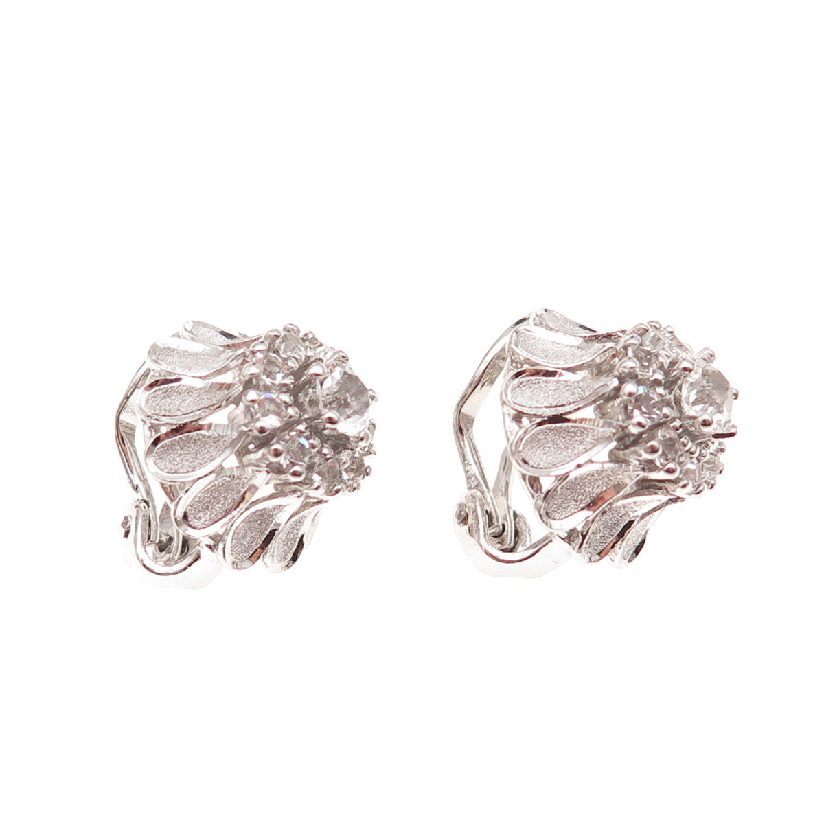 925 Sterling Silver Vintage Round-Cut Rhinestone Clip On Earrings