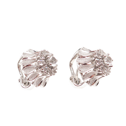 925 Sterling Silver Vintage Round-Cut Rhinestone Clip On Earrings
