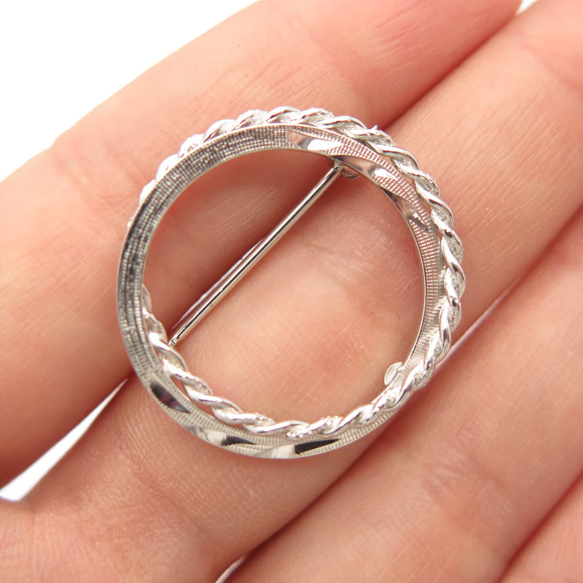 925 Sterling Silver Vintage Curtis Curtman Twisted Circle Pin Brooch