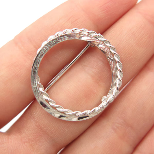 925 Sterling Silver Vintage Curtis Curtman Twisted Circle Pin Brooch