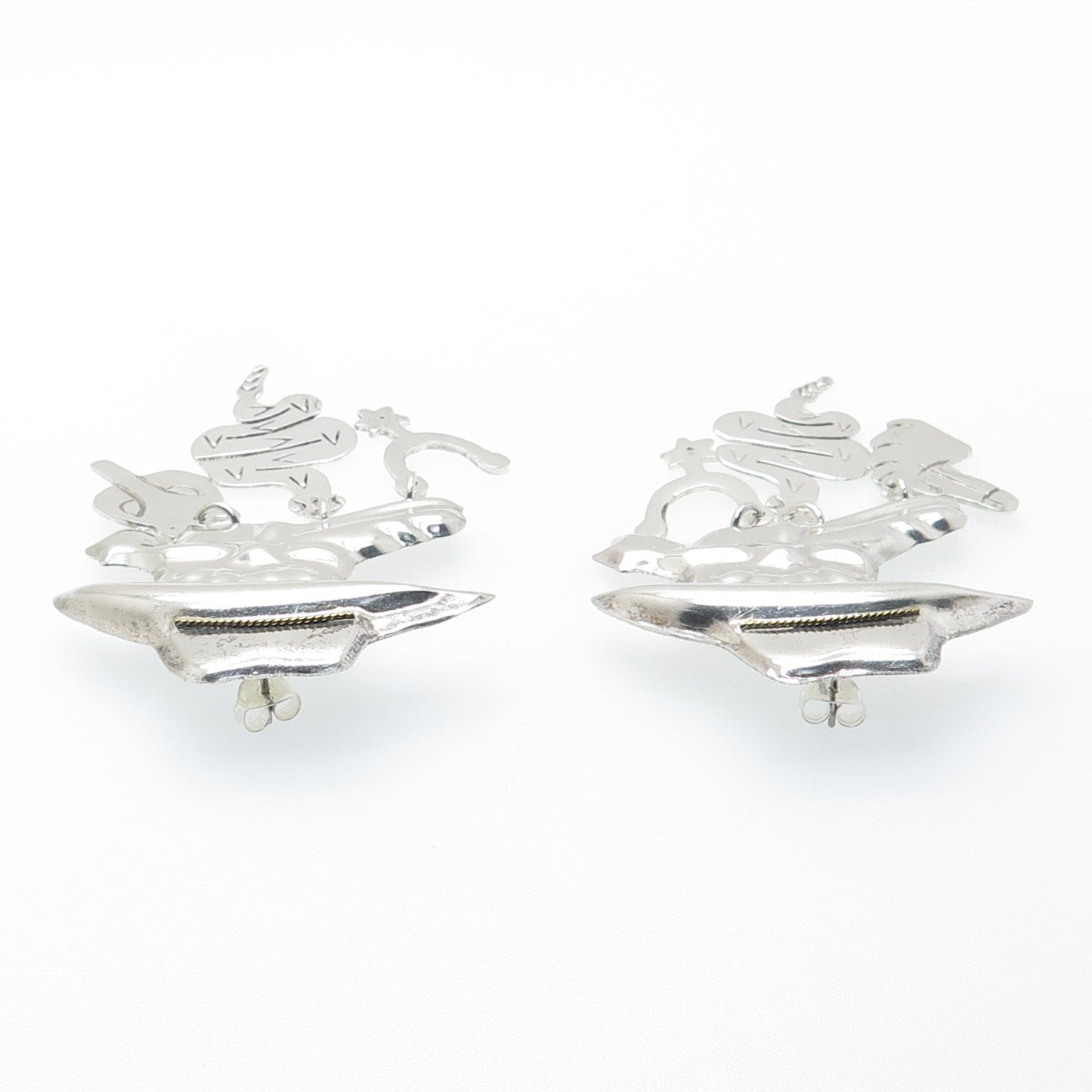 925 Sterling Silver Vintage Cowboy Hat Snake Horse Fox Dangle Earrings