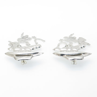 925 Sterling Silver Vintage Cowboy Hat Snake Horse Fox Dangle Earrings
