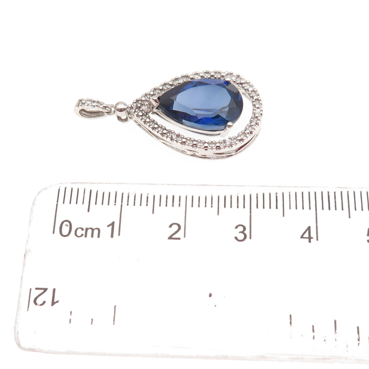 925 Sterling Silver Lab-Created Sapphire Real White Topaz Charm Pendant