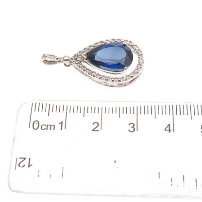 925 Sterling Silver Lab-Created Sapphire Real White Topaz Charm Pendant
