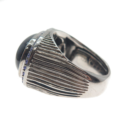 ARZY Sterling Silver Black Rhodium Vintage Real Black Onyx & C Z Ring Size 7.75
