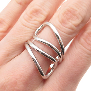 925 Sterling Silver Vintage Modernist Adjustable Bypass Ring Size 8.25