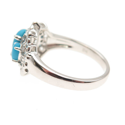 925 Sterling Silver Real Sleeping Beauty Turquoise & Blue Topaz Ring Size 8.25