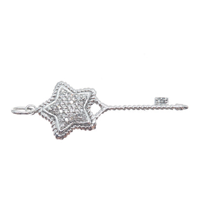 FADI 925 Sterling Silver Round-Cut C Z Star Key Charm Pendant