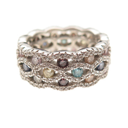 925 Sterling Silver Round-Cut Multi-Color C Z Band Ring Size 6.25