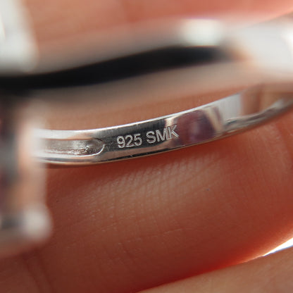 925 Sterling Silver Real Round-Cut Diamond & Amethyst Ring Size 7