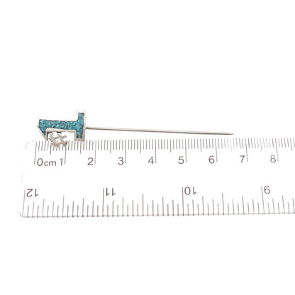 Old Pawn 925 Sterling Silver Vintage Turquoise Inlay Number 1 Tribal Lapel Pin