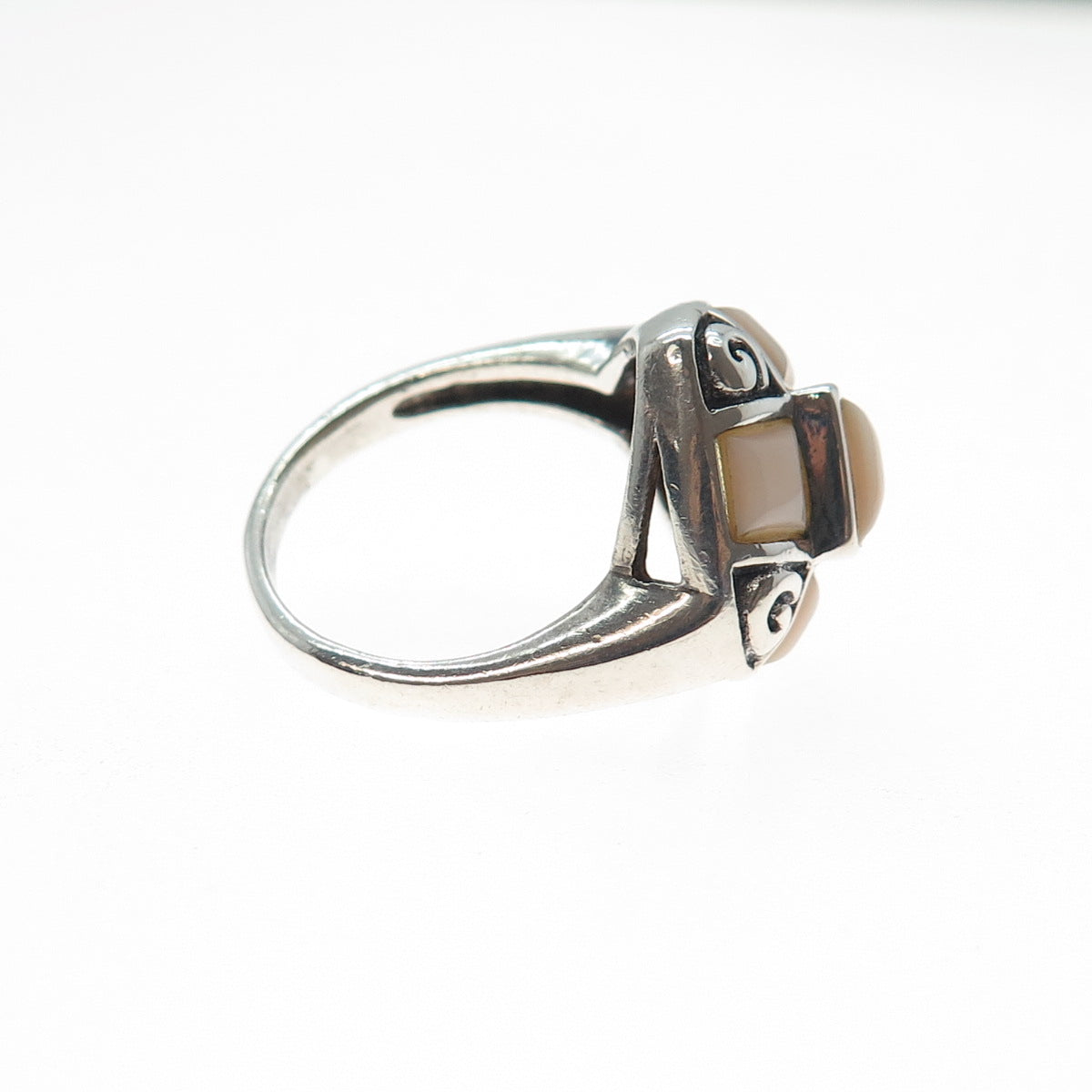 925 Sterling Silver Vintage Real MOP Modernist Spiral Ring Size 8.25