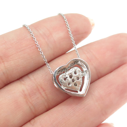 925 Sterling Silver Italy Round-Cut C Z Heart Cable Chain Necklace 16"
