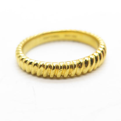 925 Sterling Silver Gold Plated Ribbed Link Stackable Band Ring Size 6.25