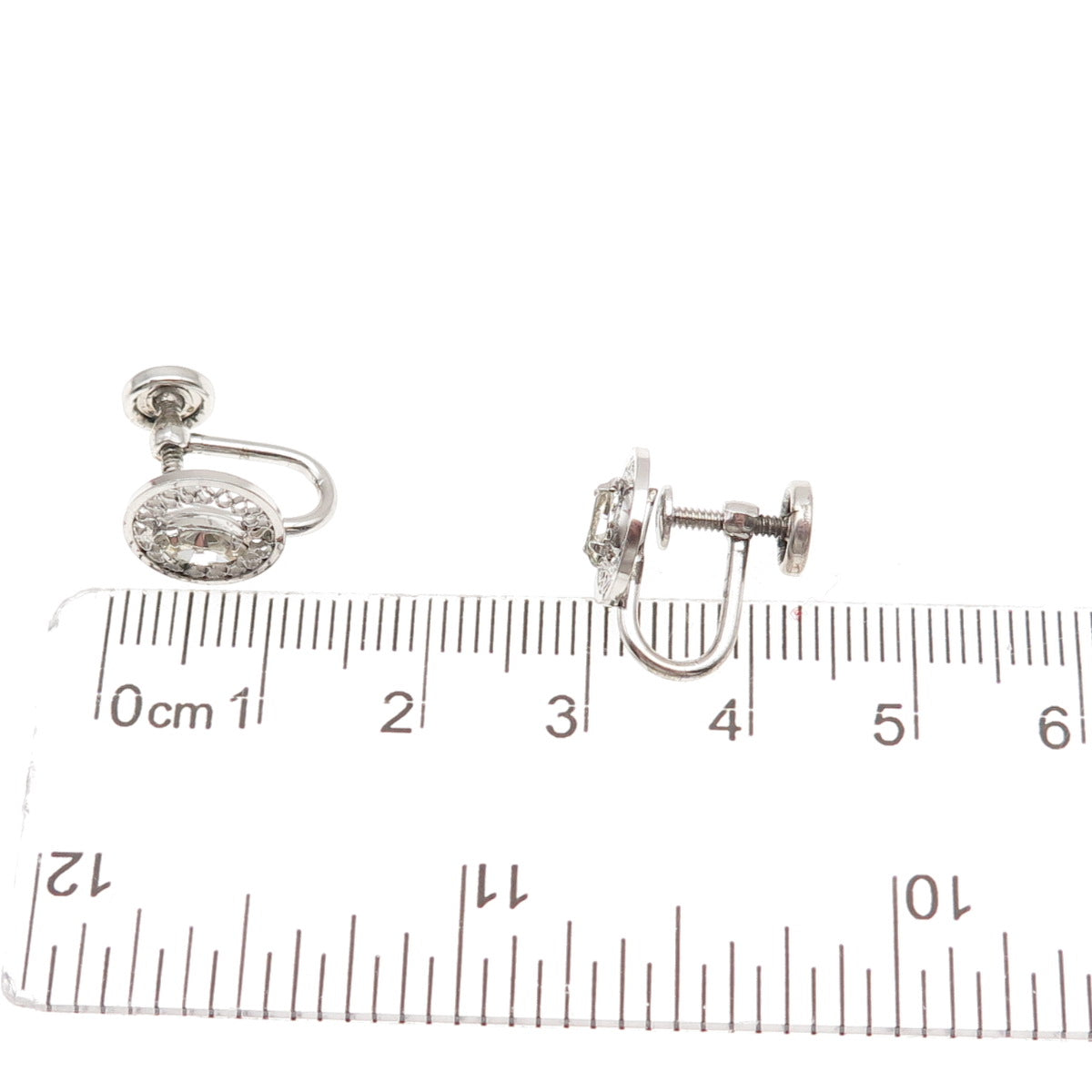 925 Sterling Silver Antique Art Deco Rhinestone Filigree Screw Back Earrings