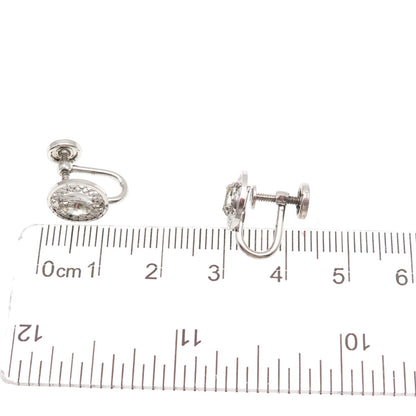 925 Sterling Silver Antique Art Deco Rhinestone Filigree Screw Back Earrings