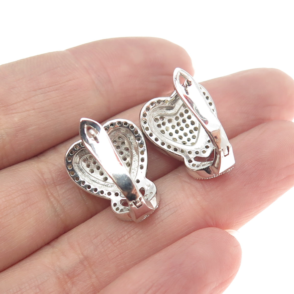 925 Sterling Silver Pave C Z Heart Earrings