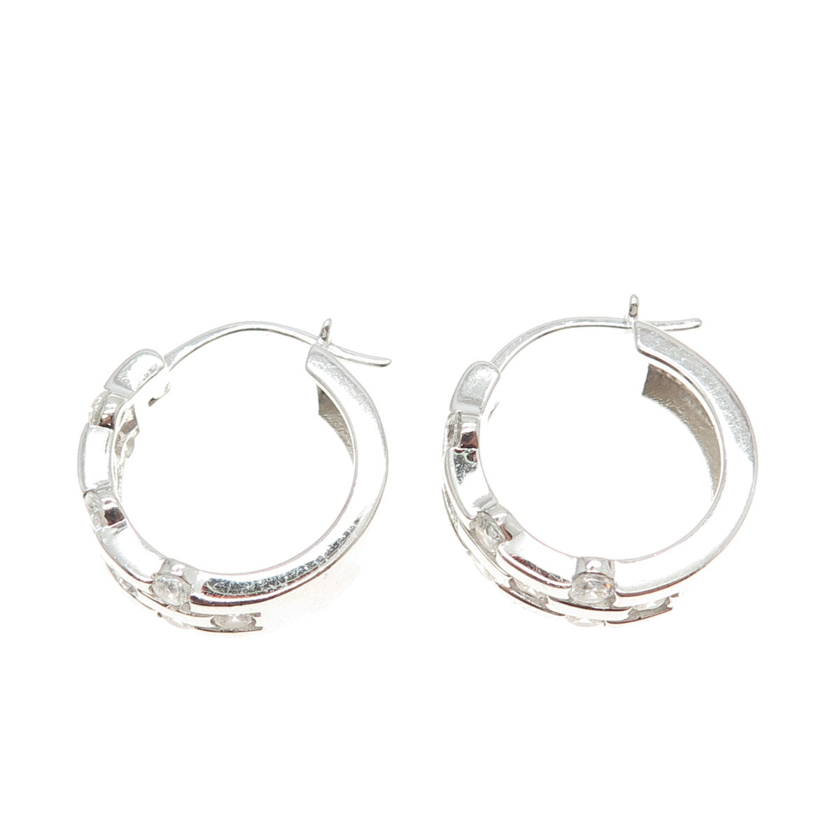 925 Sterling Silver Round-Cut White C Z Station Hoop Earrings