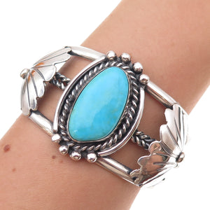 Old Pawn 925 Sterling Silver Vintage Turquoise Floral Adjustable Bracelet 6.75"