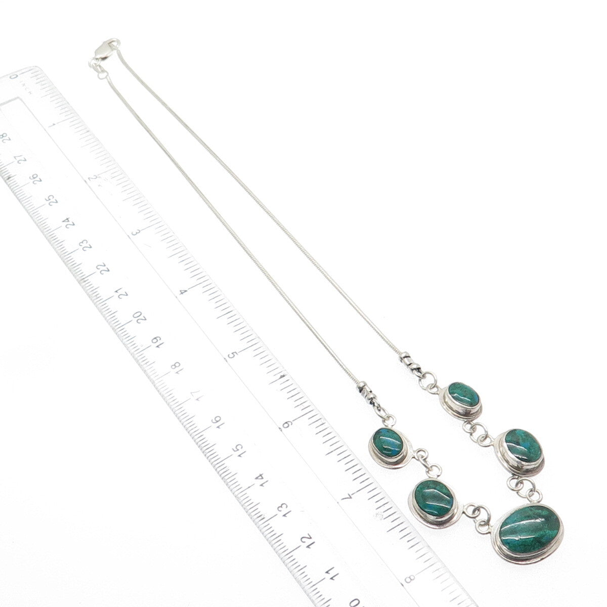 925 Sterling Silver Vintage Real Cabochon Azurite Snake Chain Necklace 16"