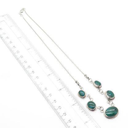 925 Sterling Silver Vintage Real Cabochon Azurite Snake Chain Necklace 16"