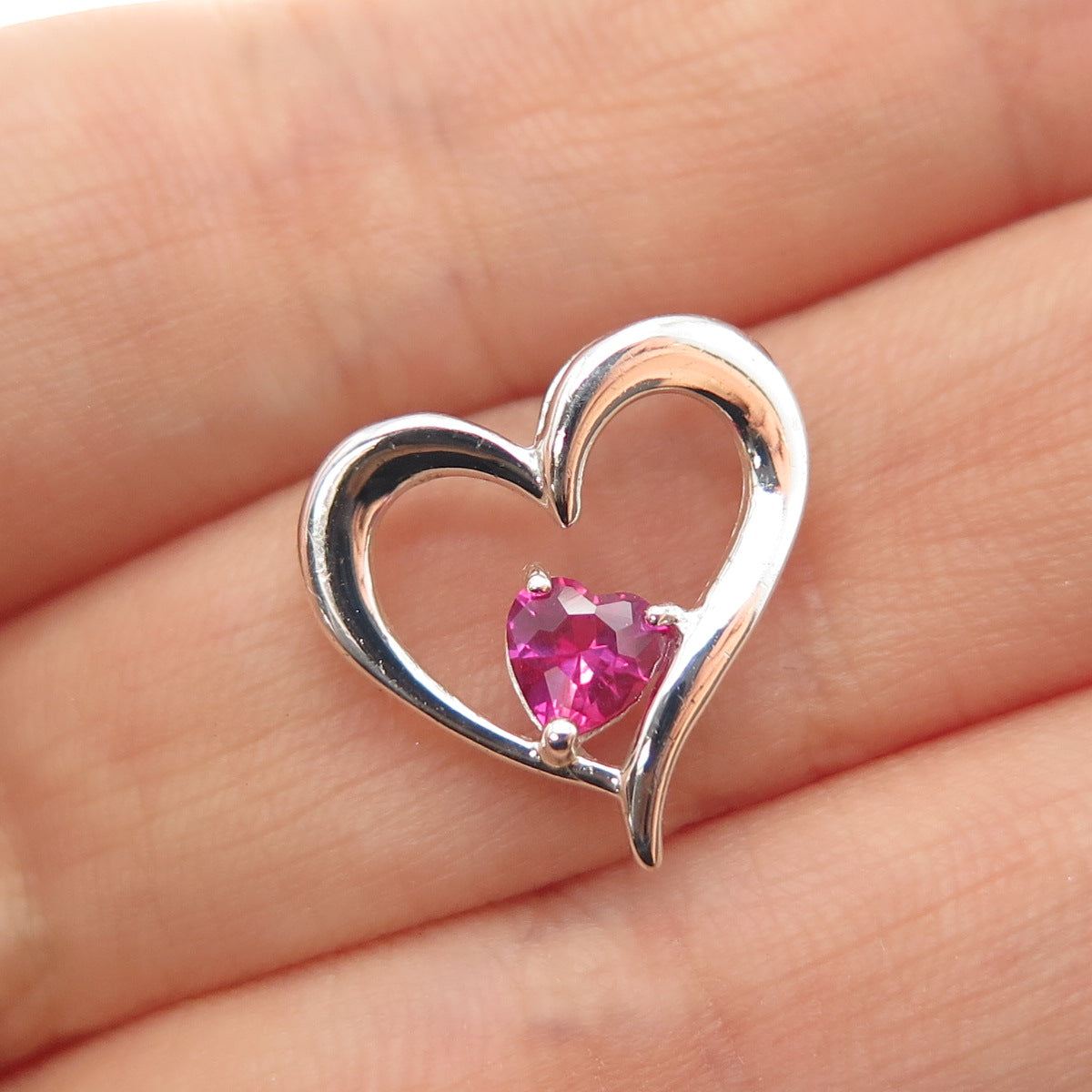 925 Sterling Silver Lab-Created Ruby Heart Mini Slide Charm Pendant