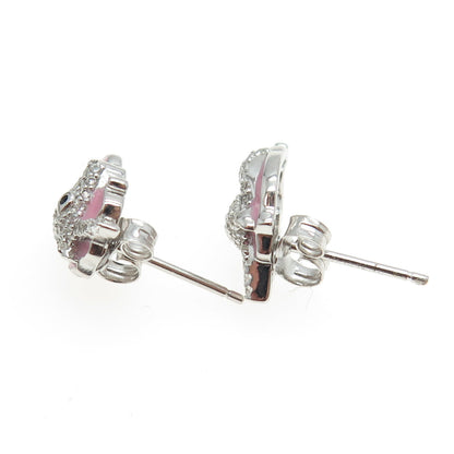 925 Sterling Silver C Z & Pink Enamel Unicorn Stud Earrings