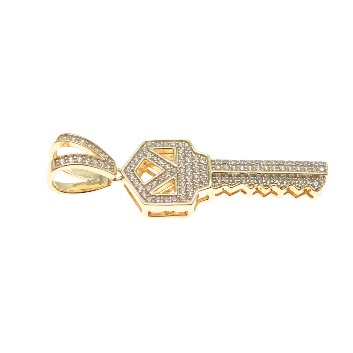 ATI ANNIKA WITT 925 Sterling Silver Gold Plated Round-Cut C Z Key Charm Pendant