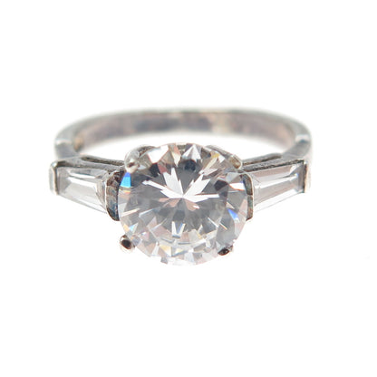 925 Sterling Vintage Round & Tapered Baguette-Cut C Z Engagement Ring Size 6.25