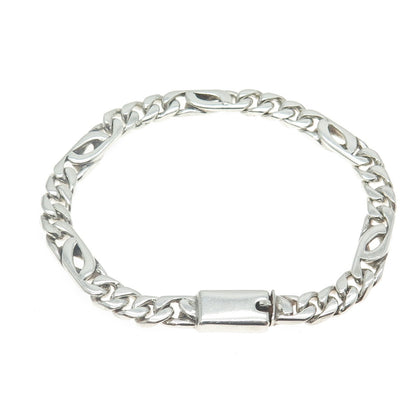 925 Sterling Silver Vintage Mexico Figaro Link Bracelet 7.75"