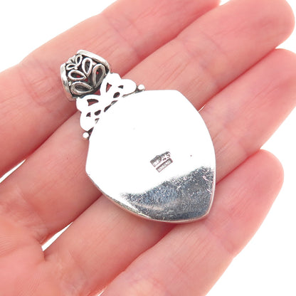 925 Sterling Silver Vintage Mexico Floral Ornate Oxidized Slide Charm Pendant