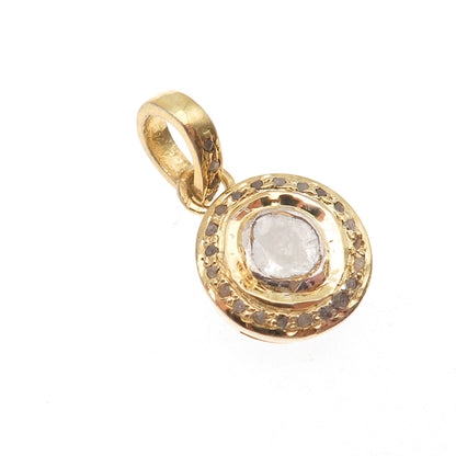925 Sterling Silver Gold Plated Real Rose-Cut Diamond Charm Pendant