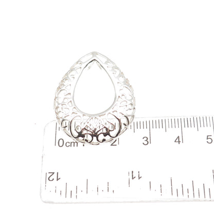925 Sterling Silver Vintage Ornate Teardrop Slide Charm Pendant