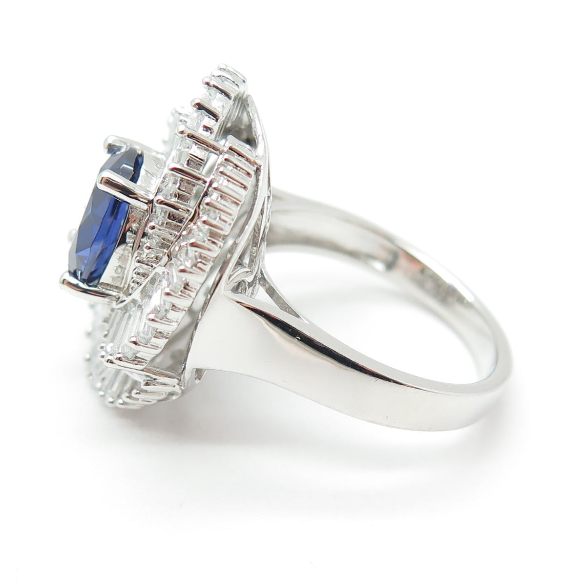 925 Sterling Silver Nano Sapphire Tapered Baguette-Cut Shaped C Z Ring Size 8.25