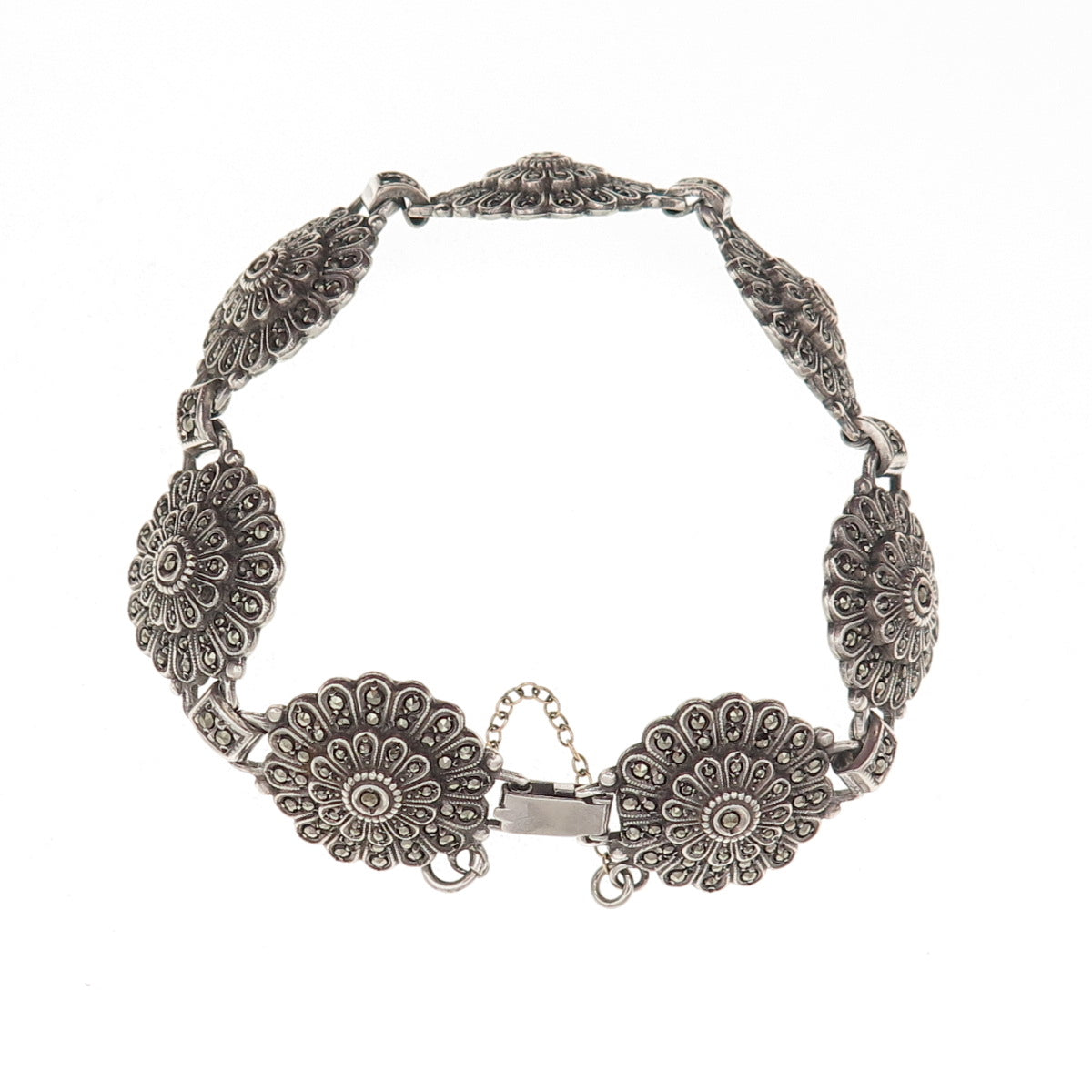 Kimler & Daniel Sterling Silver Antique Art Deco Real Marcasite Bracelet 6.75"
