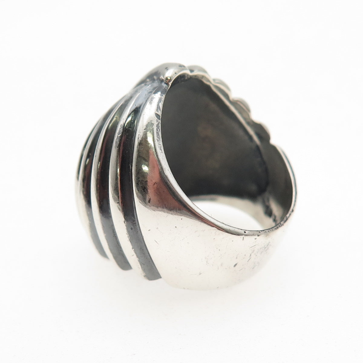 925 Sterling Silver Vintage Modernist Yin Yang Oxidized Ring Size 5