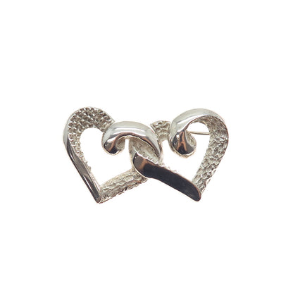 925 Sterling Silver Vintage Mexico Interlocked Heart Pin Brooch