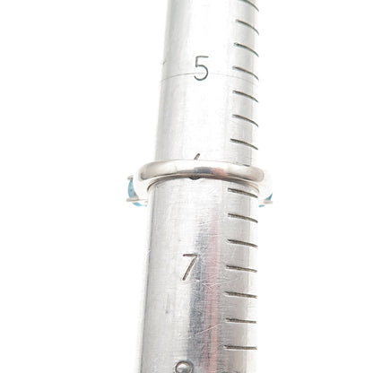 925 Sterling Silver Real Larimar White & Blue Topaz Ring Size 6.25