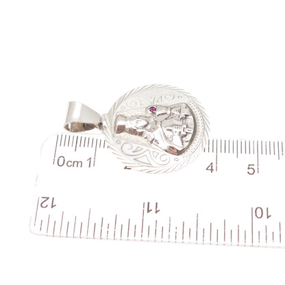 925 Sterling Silver Vintage Real Ruby St. Barbara Religious Medal Charm Pendant