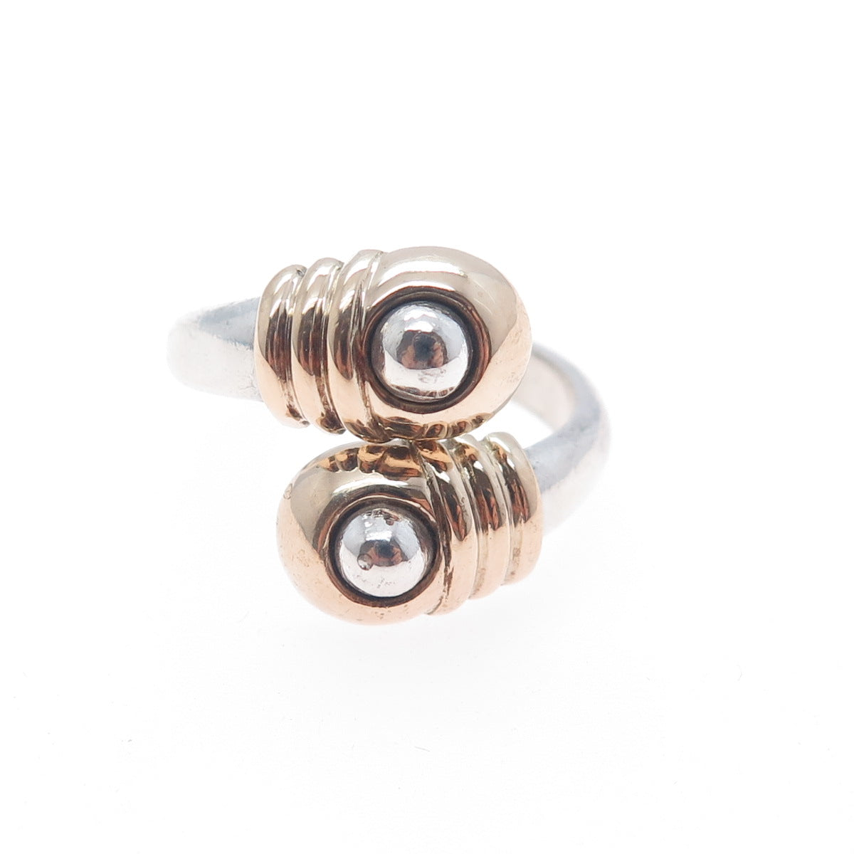 925 Sterling Silver 14K Gold Vintage Modernist Adjustable Ring Size 7.25