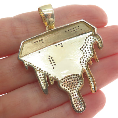 925 Sterling Silver Gold Plated Round-Cut C Z Lava Diamond-Shape Sparkle Pendant