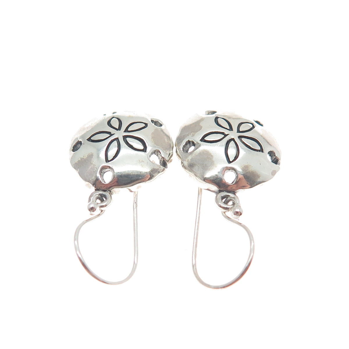 INDIGO 925 Sterling Silver Vintage Sand Dollar Oxidized Dangle Earrings