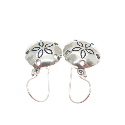 INDIGO 925 Sterling Silver Vintage Sand Dollar Oxidized Dangle Earrings