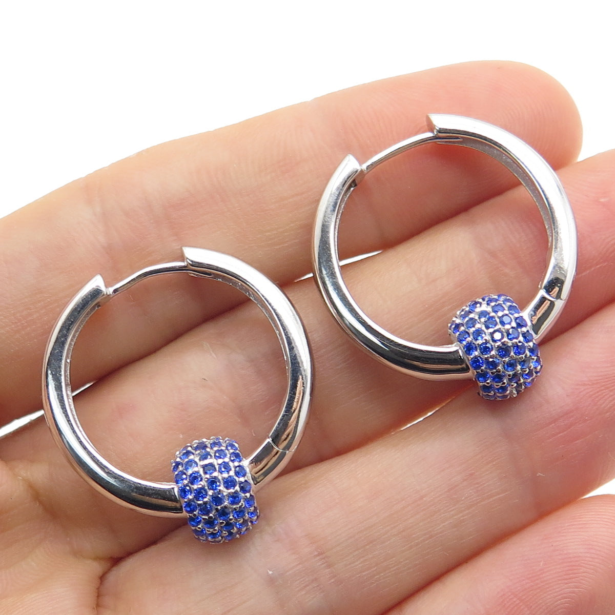 925 Sterling Silver Round-Cut Lab-Created Sapphire Ball Hoop Earrings