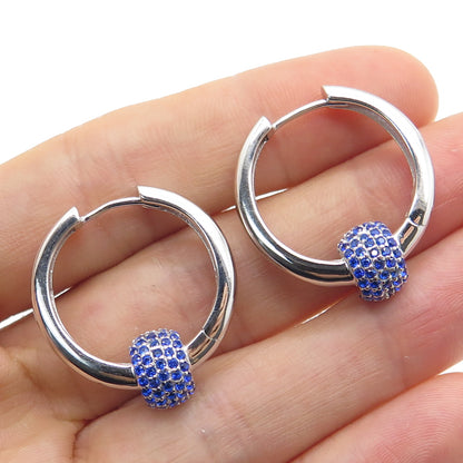 925 Sterling Silver Round-Cut Lab-Created Sapphire Ball Hoop Earrings