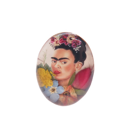 925 Sterling Silver Vintage Enamel Frida Kahlo Pressed Flowers Ring Size 6.75