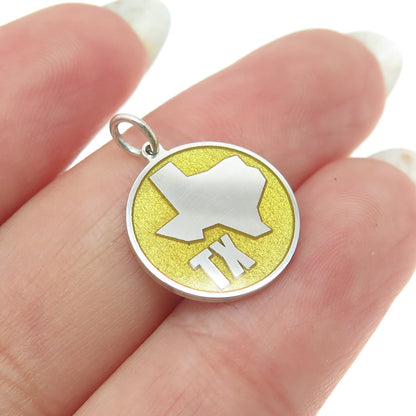 925 Sterling Silver Yellow Enamel Texas State Map Minimalist Charm Pendant