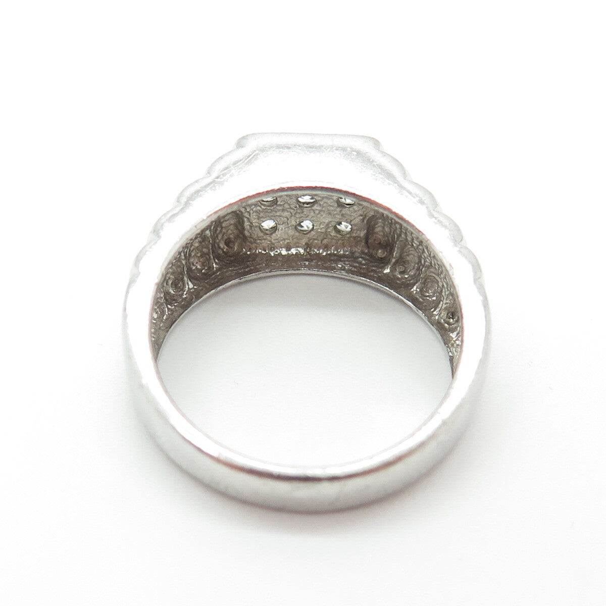 925 Sterling Silver Vintage Round-Cut Shaped C Z Ribbed Ring Size 11