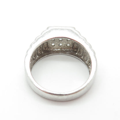 925 Sterling Silver Vintage Round-Cut Shaped C Z Ribbed Ring Size 11